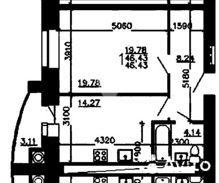 1-к квартира, 4/15 эт., 45м²